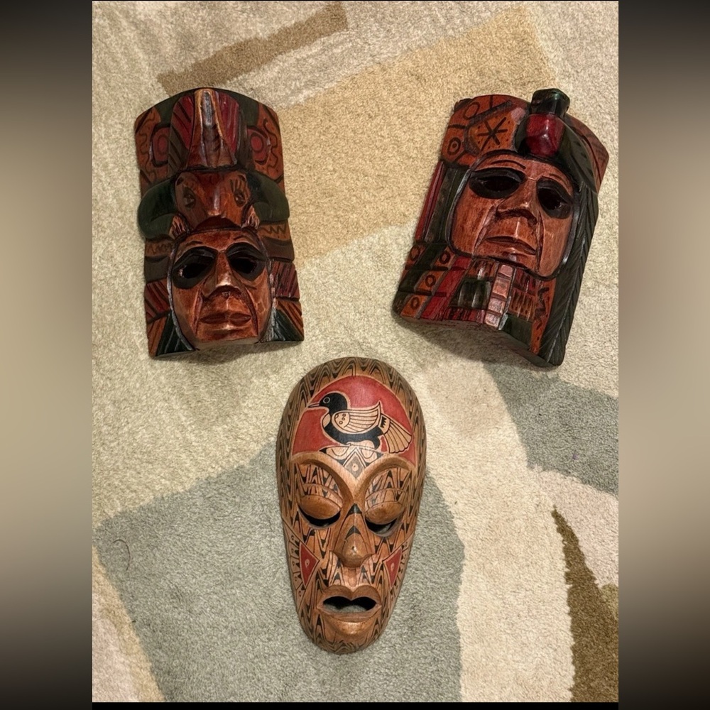 Wooden Mask Lot - MCM/Eclectic Cultural Decor Latin American African Wall Art